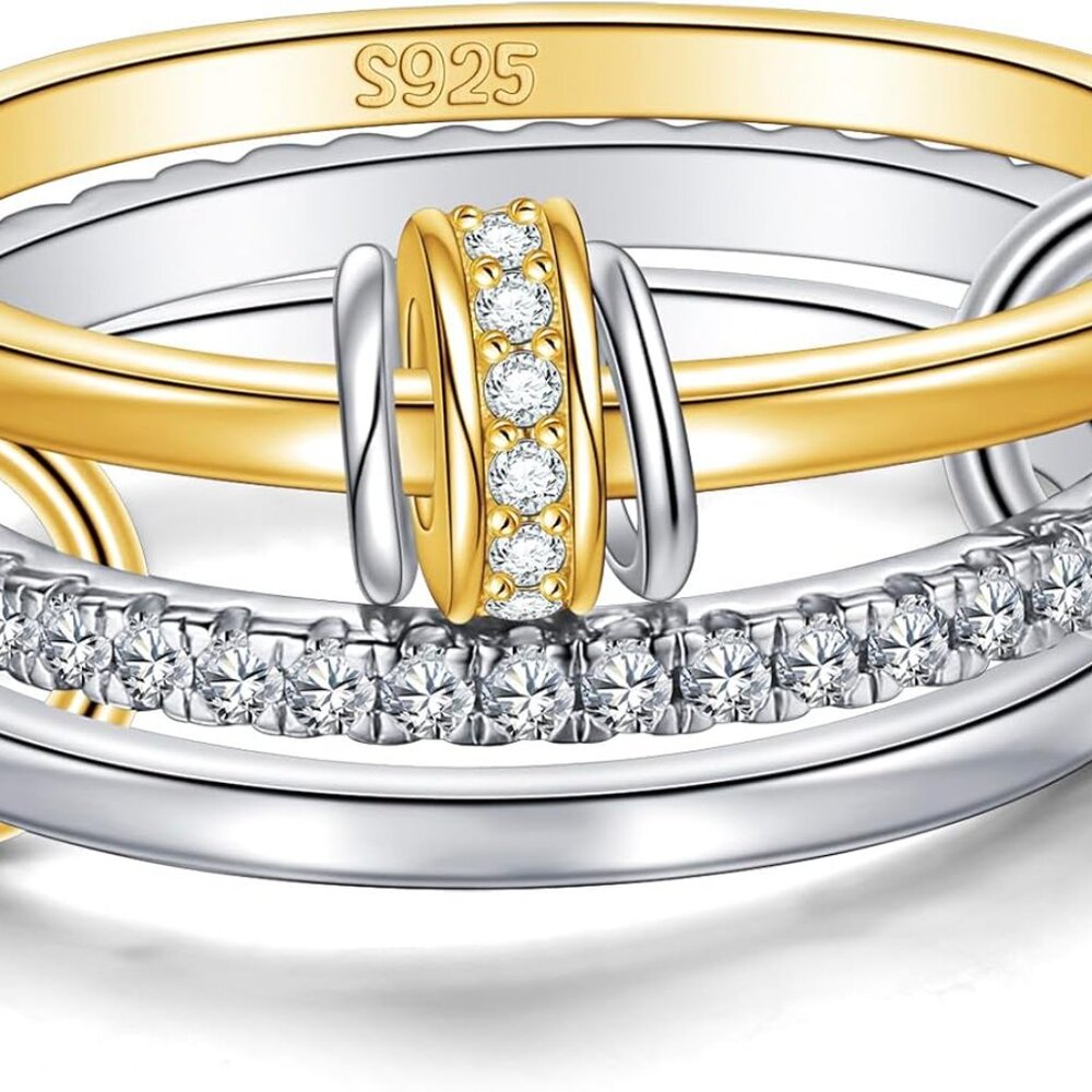 Interlocking Statement Rings Set - S925 Silver St… - image 1